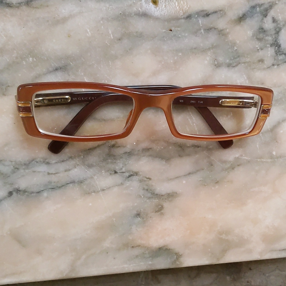 Gucci authentic eyeglasses frame Italy 125-2905 EJX salmon red gold